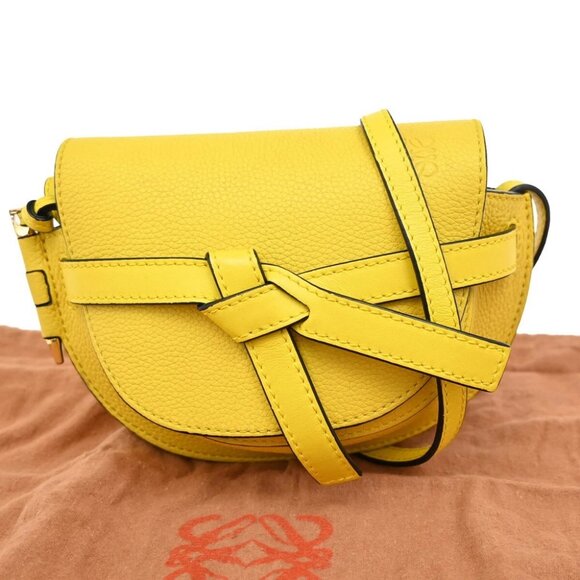 LOEWE Logo Gate Mini Crossbody Shoulder Bag Leather Yellow GHW